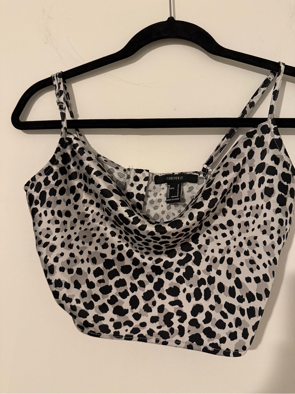 Forever 21 Black & White Animal Print Cowl Neck Dressy Satin Crop Top